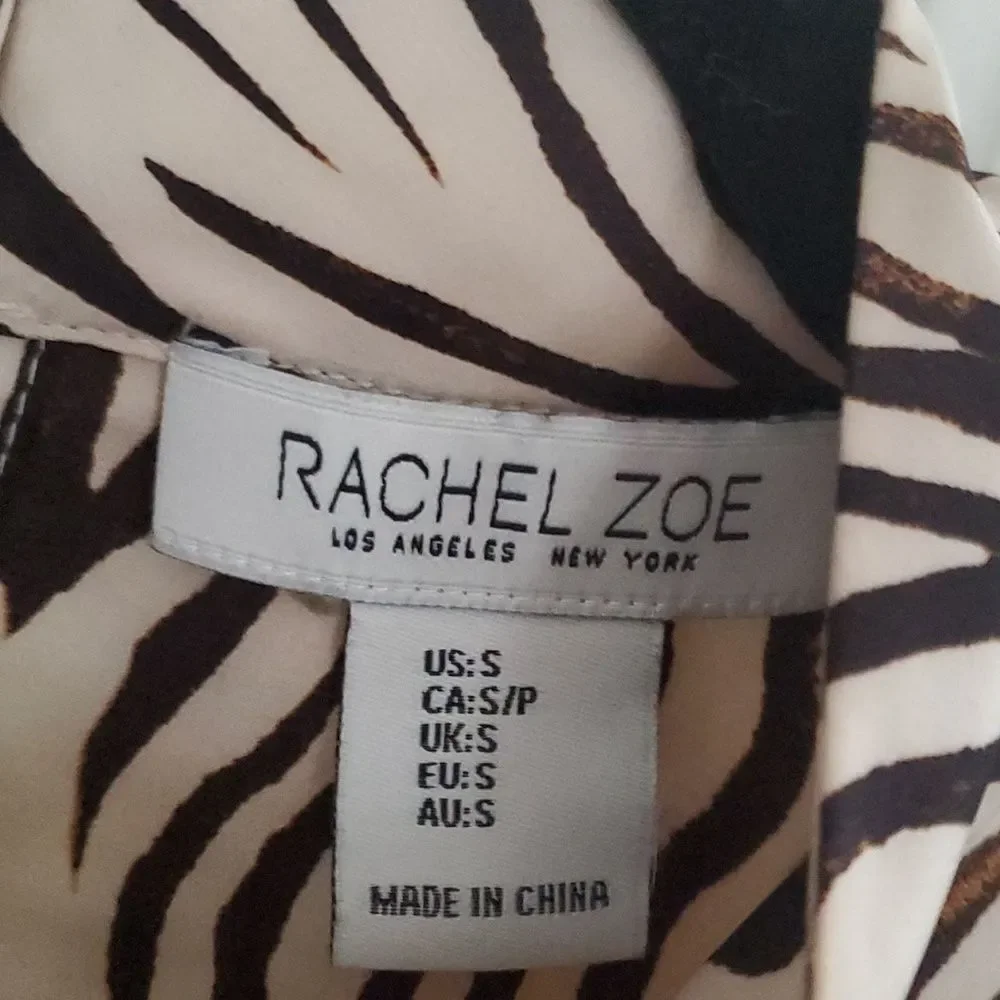 Rachel Zoe Zebra Cropped Ruched Long-Sleeve Blouse Small - Picture 5 of 13